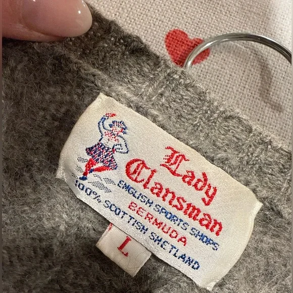 Vintage Lady Clansman Gray Cable Knit Wool Cardigan Size L - Picture 2 of 7